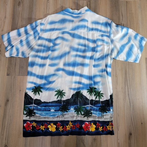 Cherokee Waikiki Wear Button Shirt M Blue Men Hawaiian Tropical Beach Graphic - Picture 4 of 5